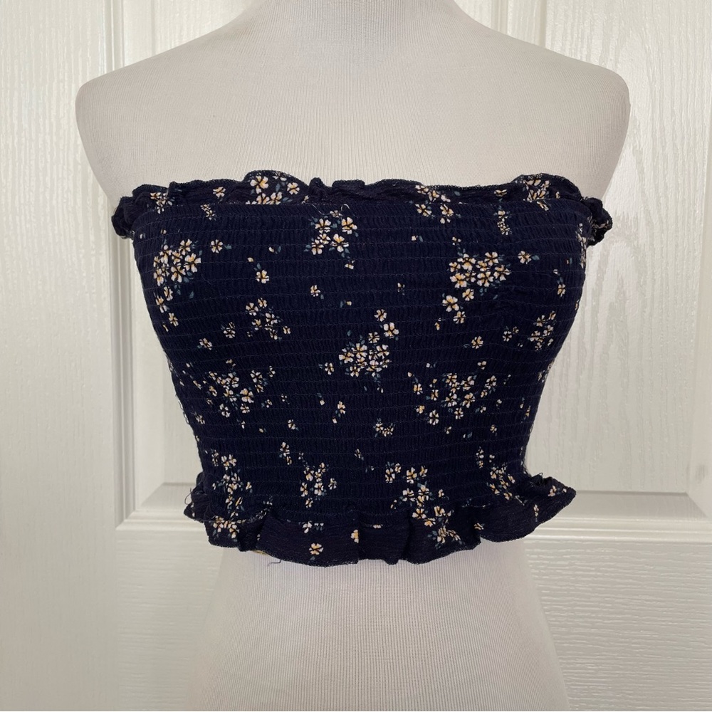 Pacsun navy floral cropped tube top